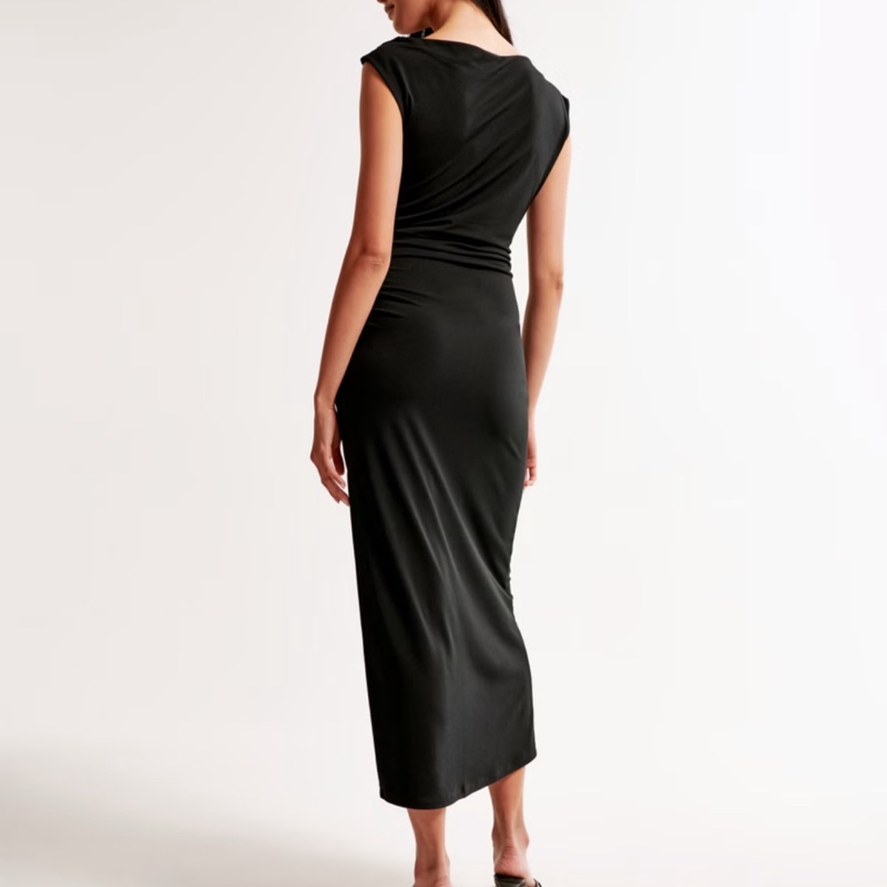 NWT Abercrombie & Fitch Elegant Black Asymmetrical Draped Maxi Dress - Picture 2 of 8